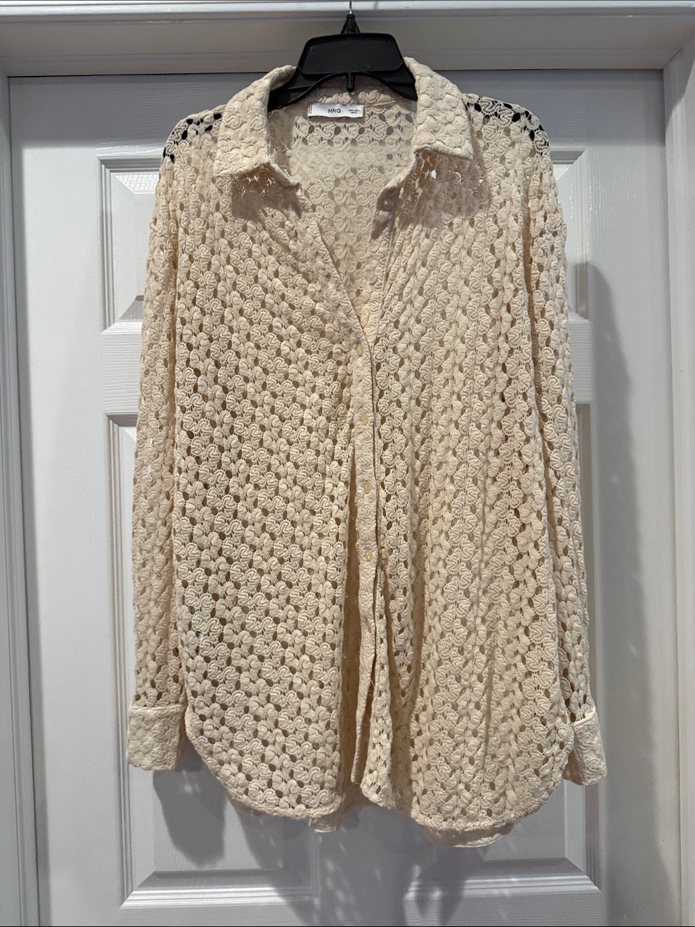 MNG Lightweight Crochet Button-Up Shirt